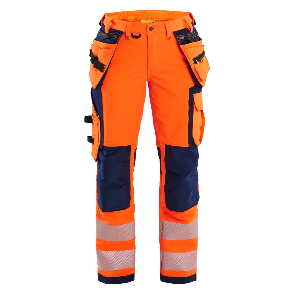 Blaklader 7197 1642 Dames High Vis Werkbroek 4-Weg Stretch Met Gereedschapszakken High Vis Oranje Marineblauw