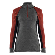 Blaklader 7299 1736 Dames Onderhemd Met Halve Rits Merinowol Xwarm Medium Grijs Gebrand Rood