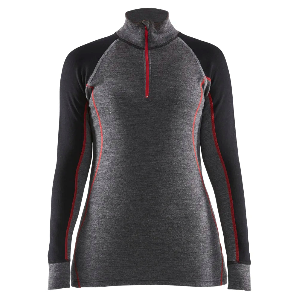 Blaklader 7299 1736 Dames Onderhemd Met Halve Rits Merinowol Xwarm Medium Grijs Zwart