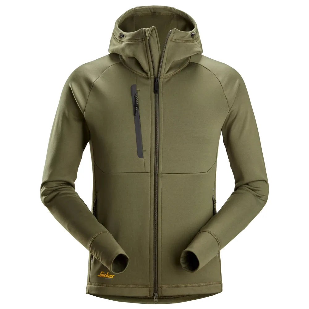 Snickers 8026 Flexiwork Polartec Power Stretch Hoodie Met Rits 3100 Khaki Green