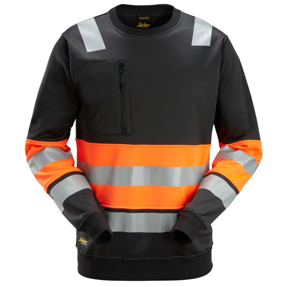 Snickers 8031 High-Vis Sweatshirt Klasse 1 0455  Black High Visibility Orange