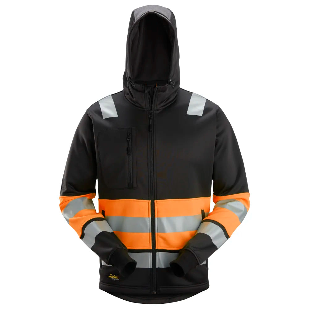 Snickers 8038 High-Vis Hoodie Met Rits Klasse 1 0455  Black High Visibility Orange