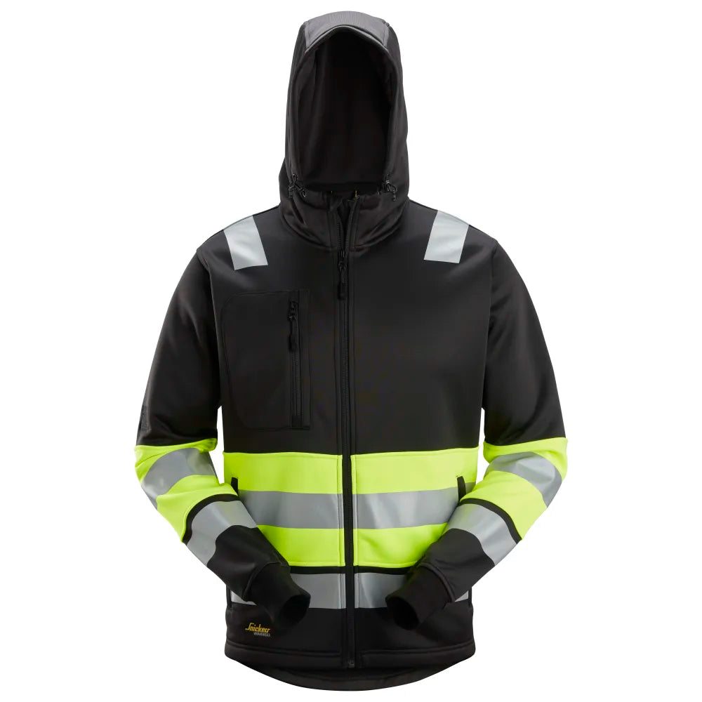Snickers 8038 High-Vis Hoodie Met Rits Klasse 1 0466 Black High Visibility Yellow