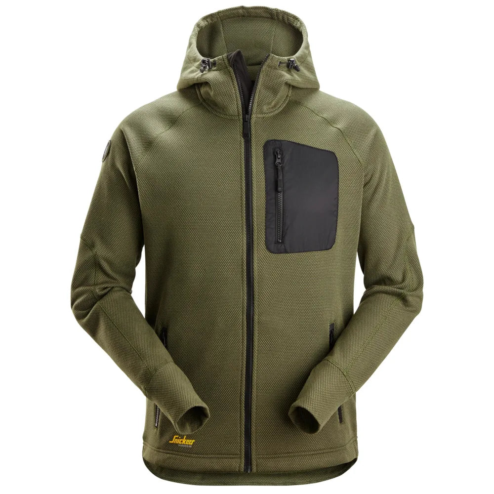 Snickers 8041 Flexiwork Fleece Hoodie Met Rits 3104 Khaki Green Black