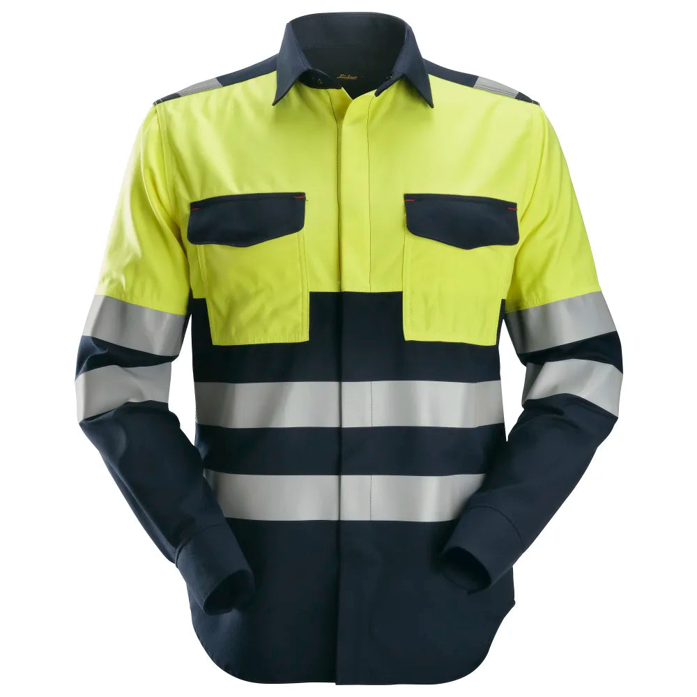 Snickers 8560 Protecwork Shirt Met Lange Mouwen High-Vis Klasse 1 9566 Navy High Visibility Yellow
