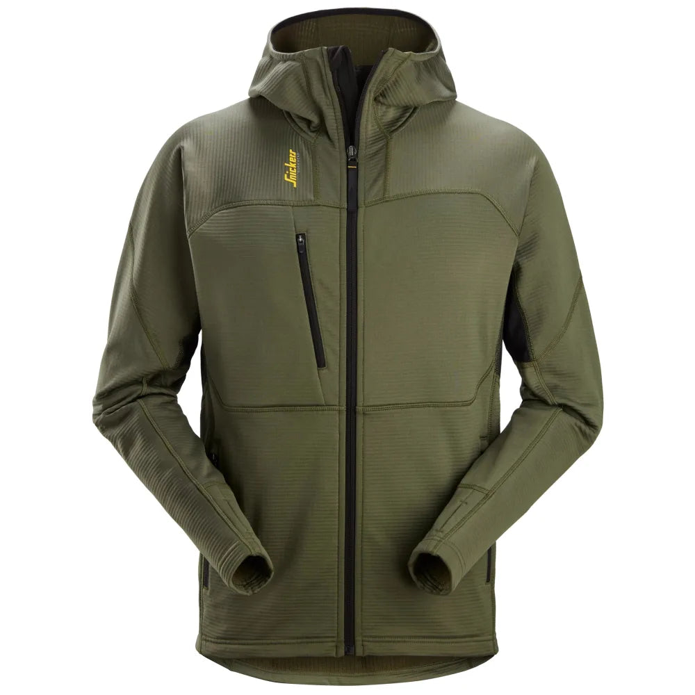 Snickers 9420 Thermal Body Mapping Fleece Hoodie Met Rits 3104 Khaki Green Black