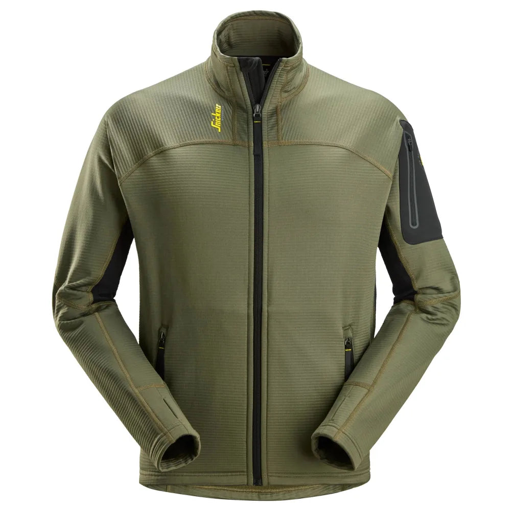 Snickers 9438 Body Mapping Micro Fleece Vest Met Halve Rits 3104 Khaki Green Black