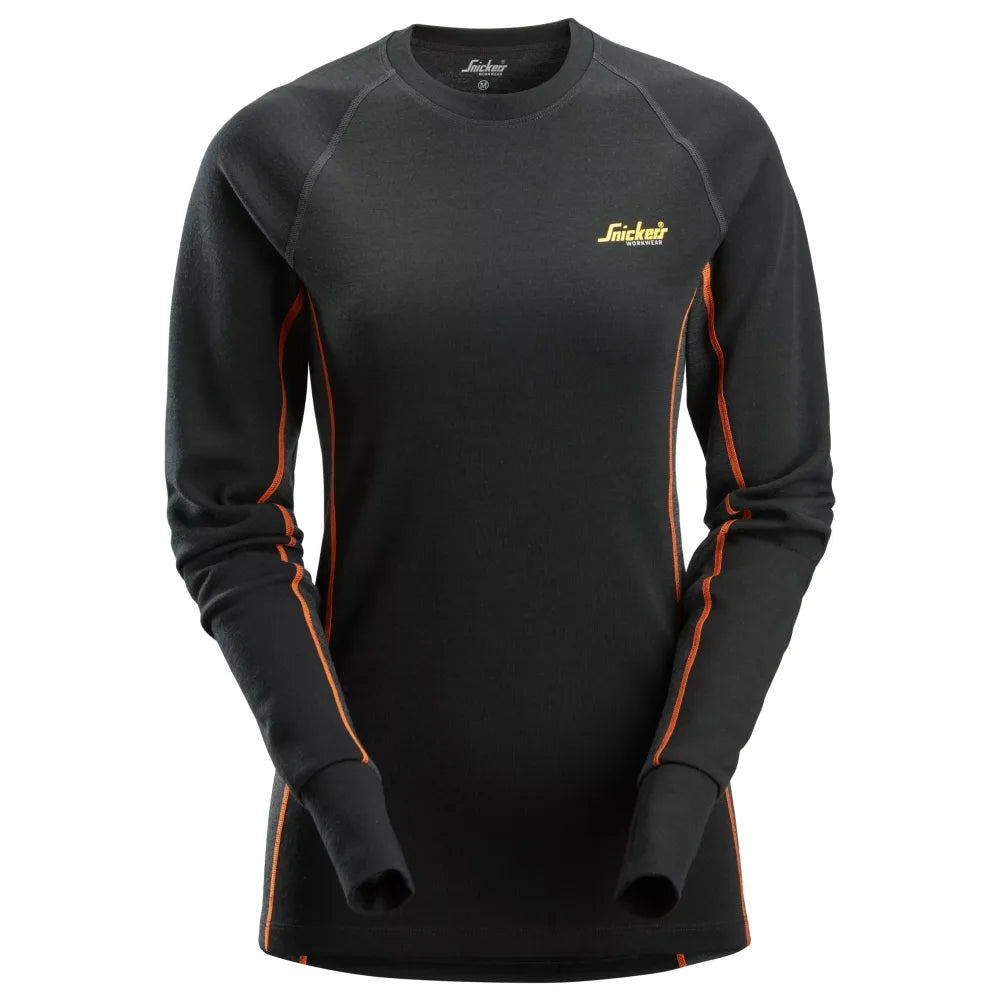 Snickers 9470 Merino Wollen  Basislaag Stay Warm Damestop 0498 Black Anthracite Melange