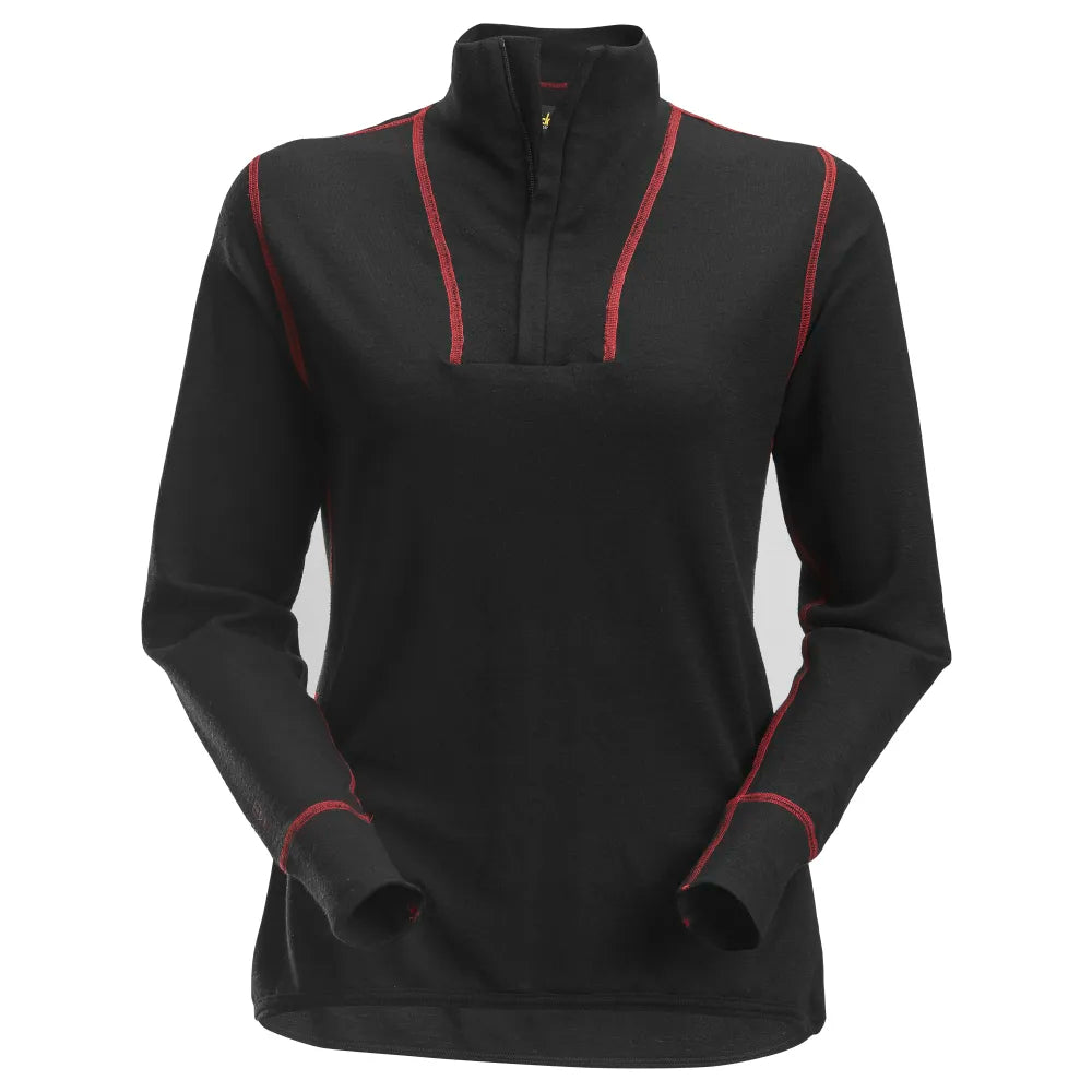 Snickers 9476 Protecwork Dames Wollen Shirt Met Lange Mouwen En Rits 0400 Black