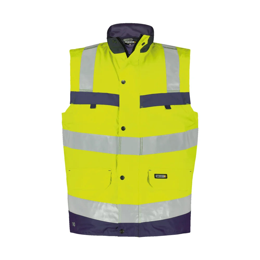 Dassy Bilbao Hogezichtbaarheidsbodywarmer 200 G/M² Fluogeel Marineblauw