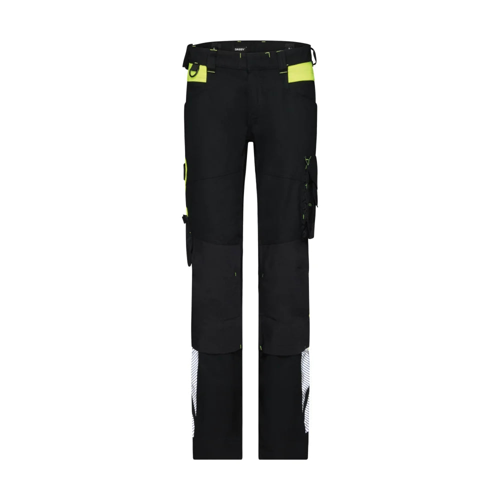 Dassy Canton Women Werkbroek Met Stretch En Kniezakken Voor Dames 245 G/M² Zwart Fluogeel