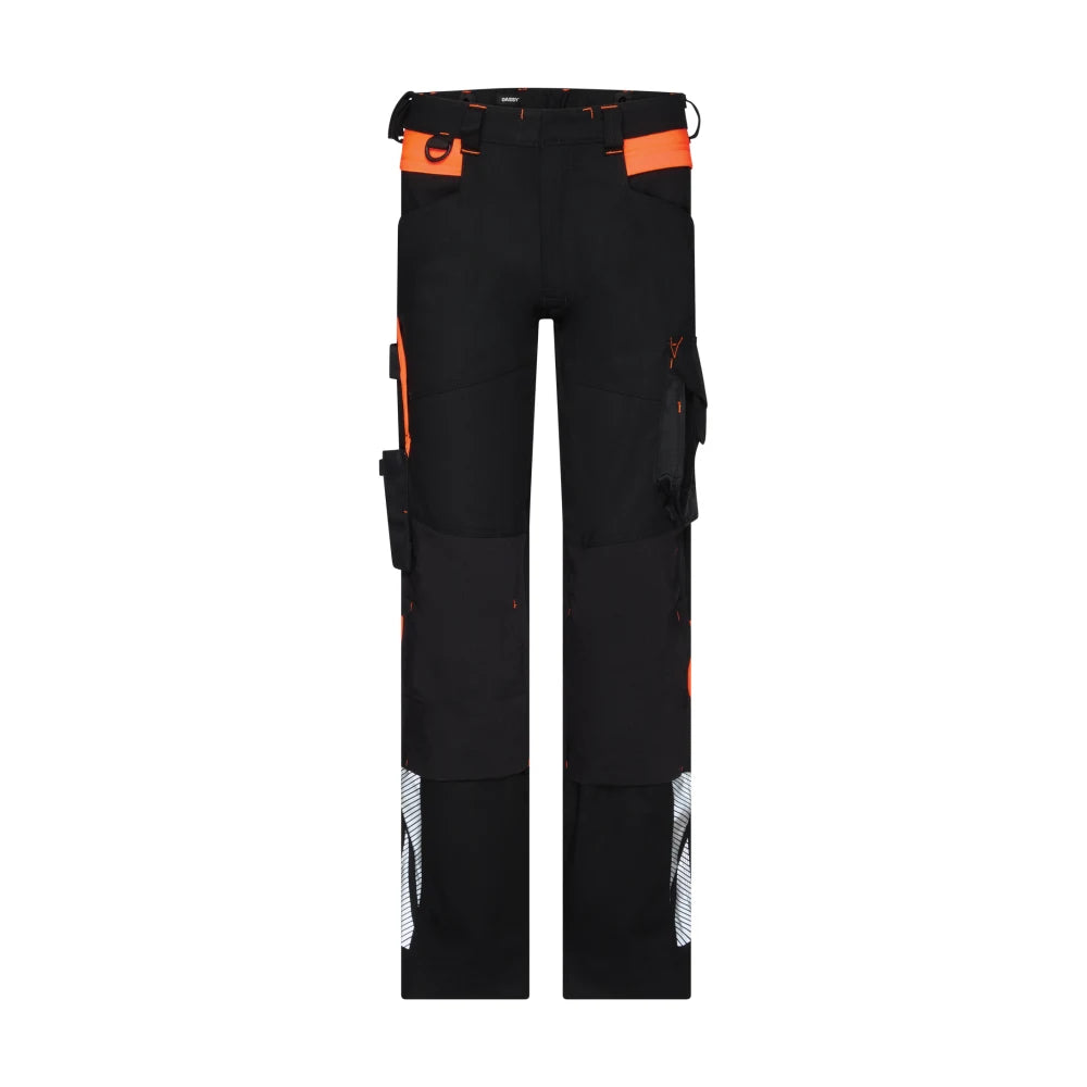 Dassy Canton Werkbroek Met Stretch En Kniezakken 245 G/M² Zwart Fluo-Oranje