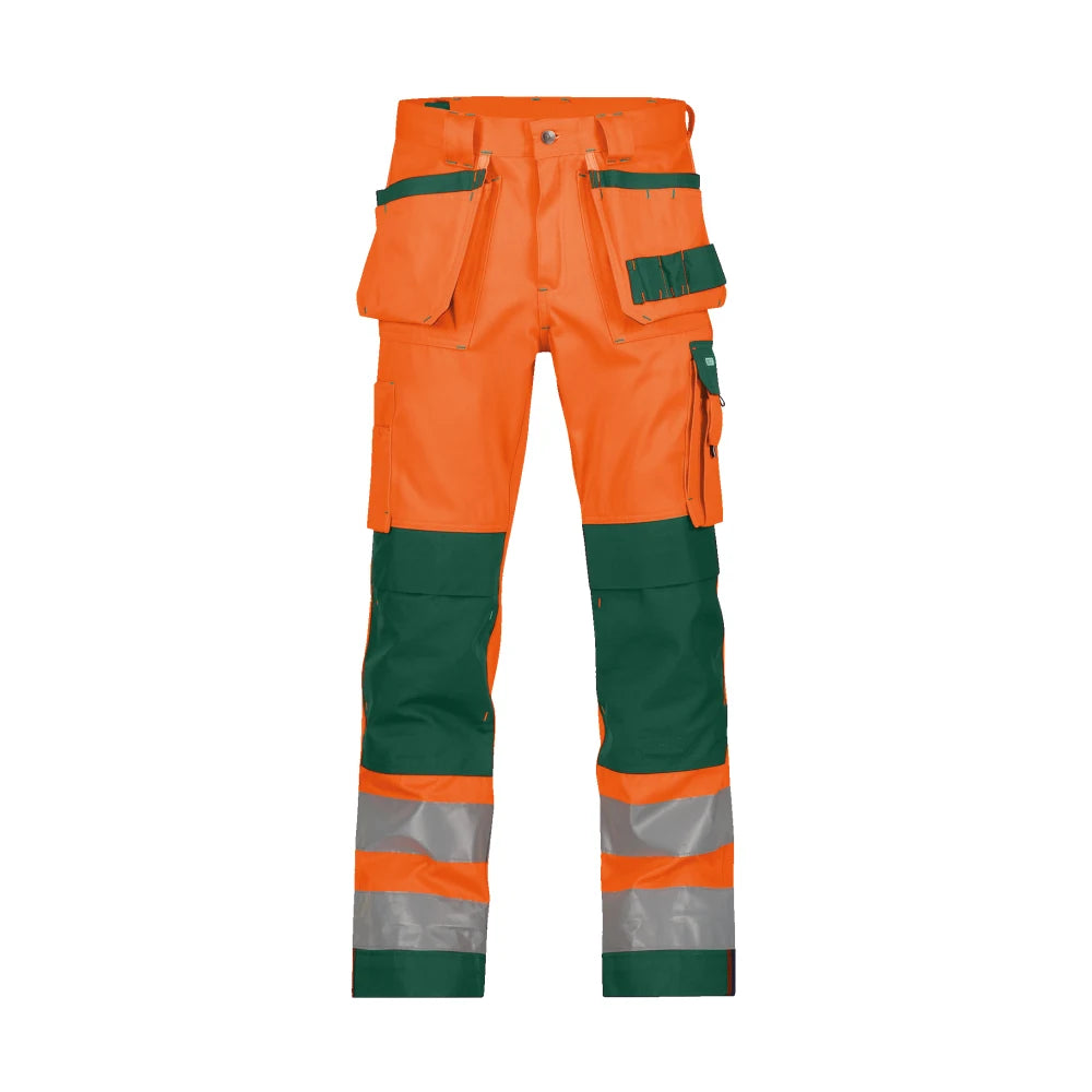 Dassy Glasgow Hogezichtbaarheidsholsterzakkenbroek Met Kniezakken 290 G/M² Fluo-Oranje Flessengroen