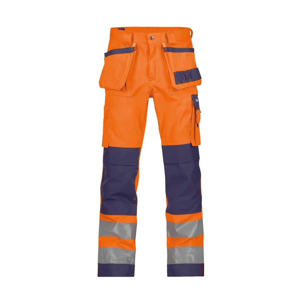 Dassy Glasgow Hogezichtbaarheidsholsterzakkenbroek Met Kniezakken 290 G/M² Fluo-Oranje Marineblauw