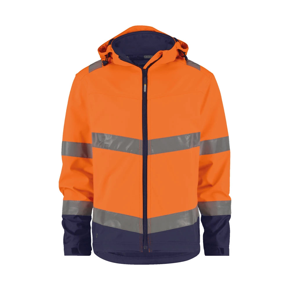Dassy Malaga Hogezichtbaarheidssoftshelljas 280 G/M² Fluo-Oranje Marineblauw