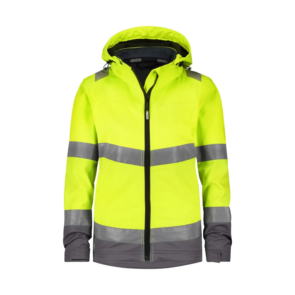 Dassy Malaga Women Hogezichtbaarheidssoftshelljas Voor Dames 280 G/M² Fluogeel Cementgrijs