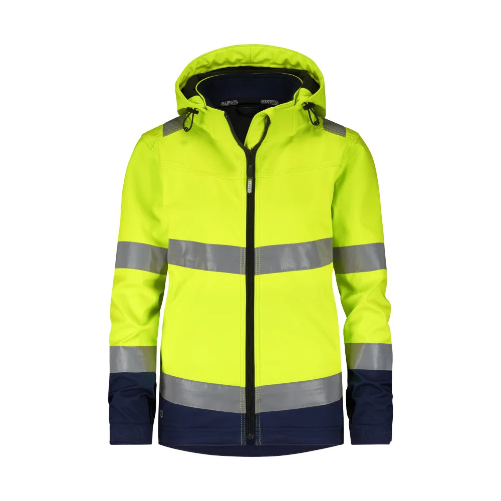 Dassy Malaga Women Hogezichtbaarheidssoftshelljas Voor Dames 280 G/M² Fluogeel Marineblauw