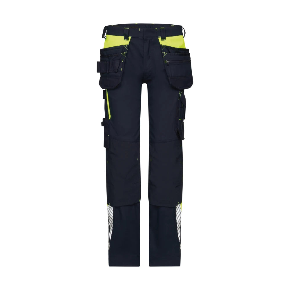 Dassy Shanghai Holsterzakkenbroek Met Stretch En Kniezakken 245 G/M² Nachtblauw Fluogeel