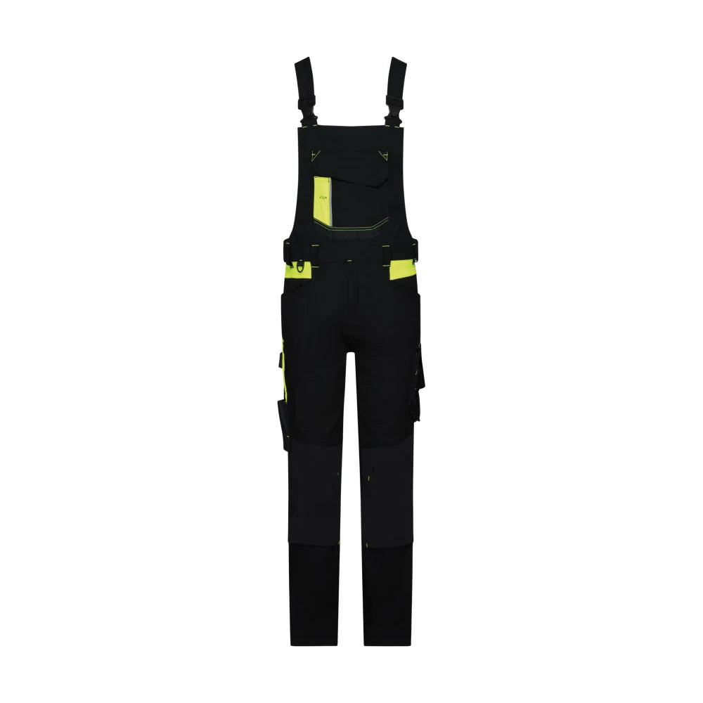 Dassy Ulsan Bretelbroek Met Stretch En Kniezakken 245 G/M² Zwart Fluogeel