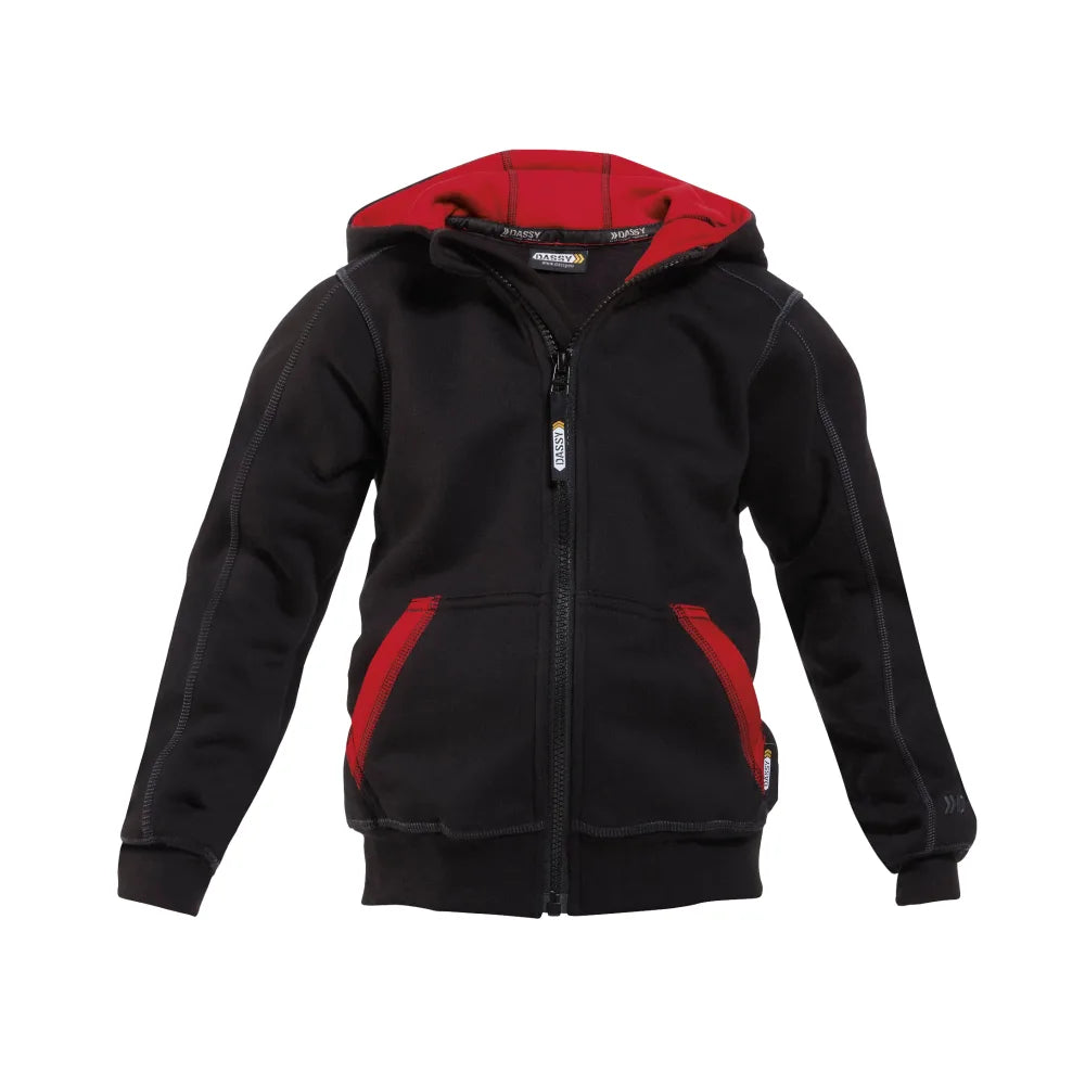 Dassy Watson Kids Sweater Met Lange Rits En Kap 290 G/M² Zwart Rood