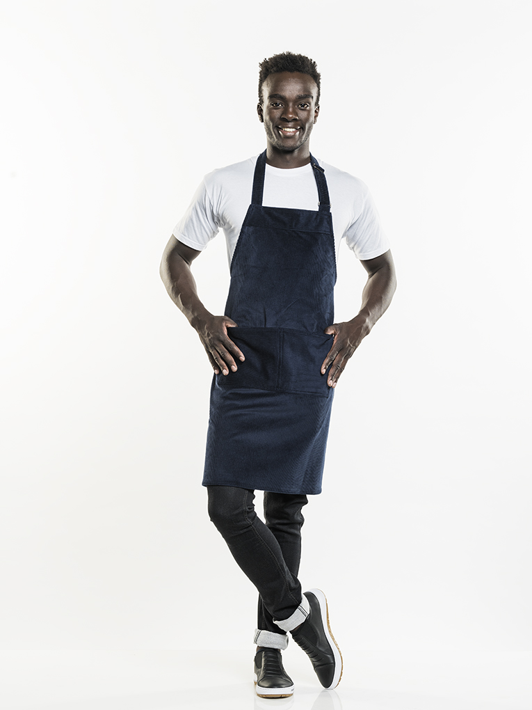 Chaud Devant Base Blue Velvet Bib Apron