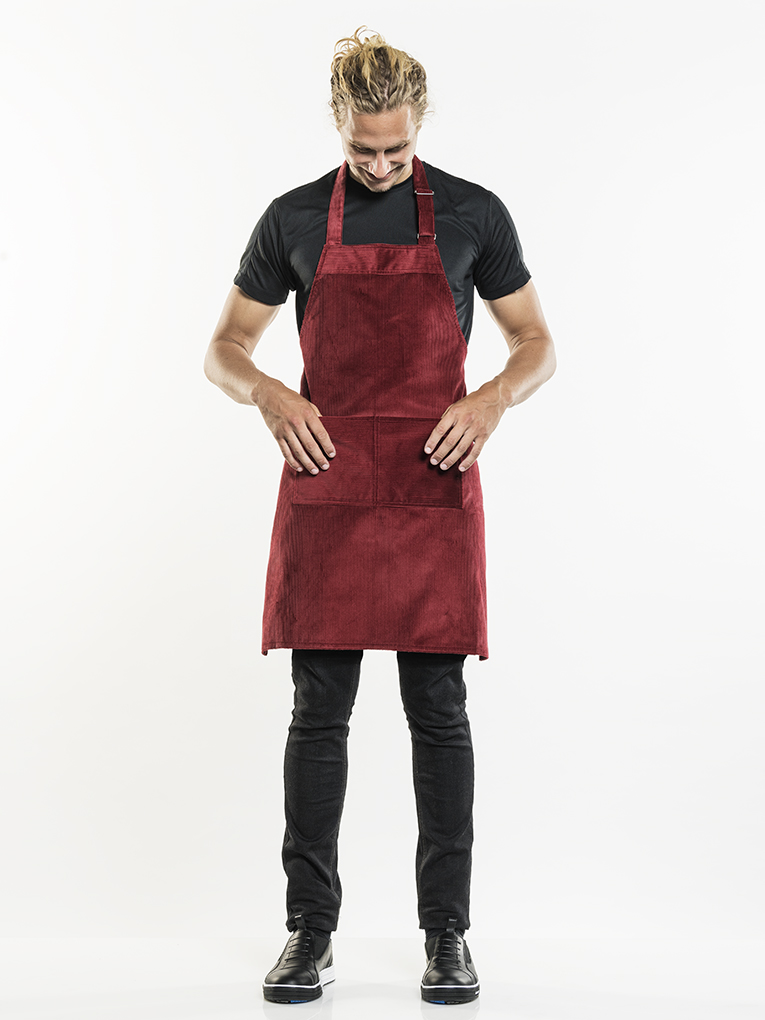 Chaud Devant Base Red Velvet Bib Apron