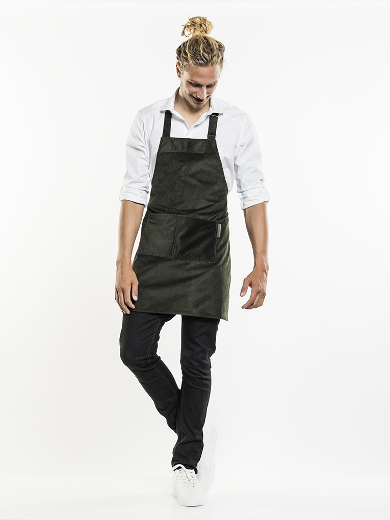 Chaud Devant Base Green Velvet Bib Apron