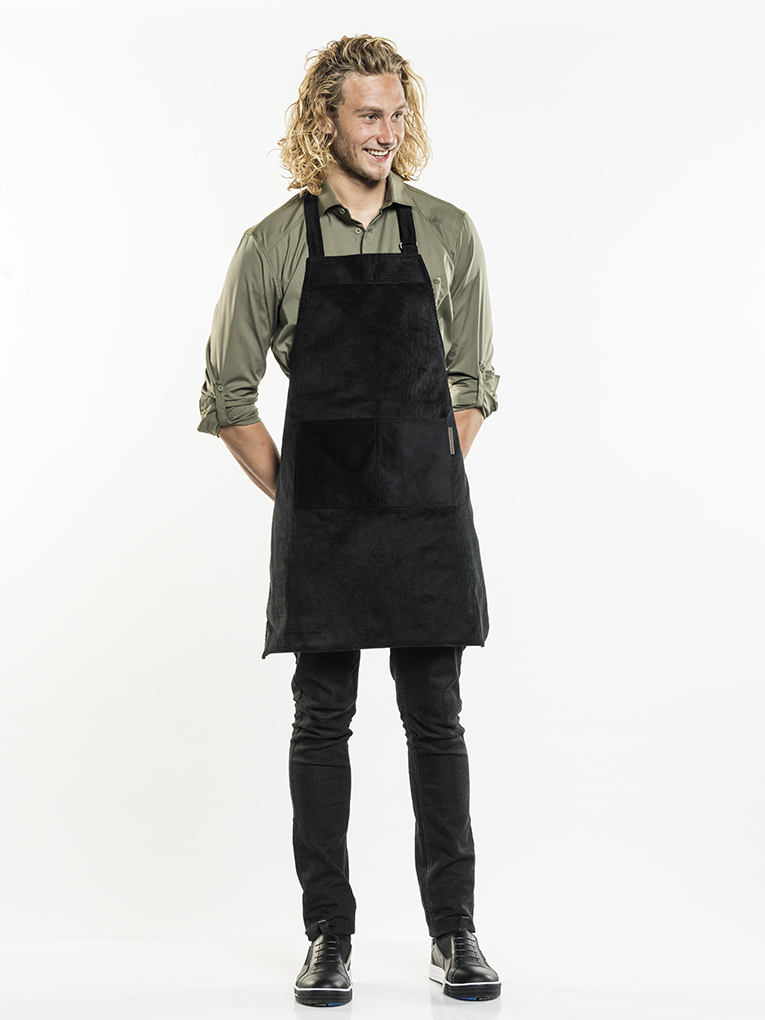 Chaud Devant Base Black Velvet Bib Apron