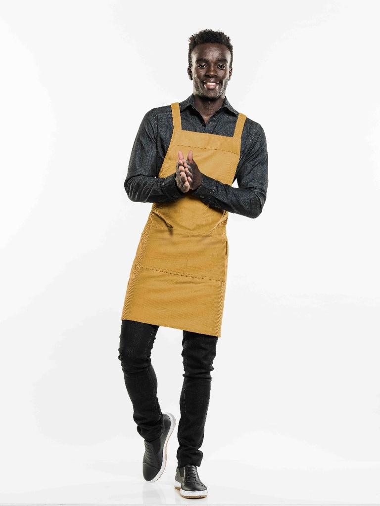 Chaud Devant Cross Yellow Velvet Bib Apron