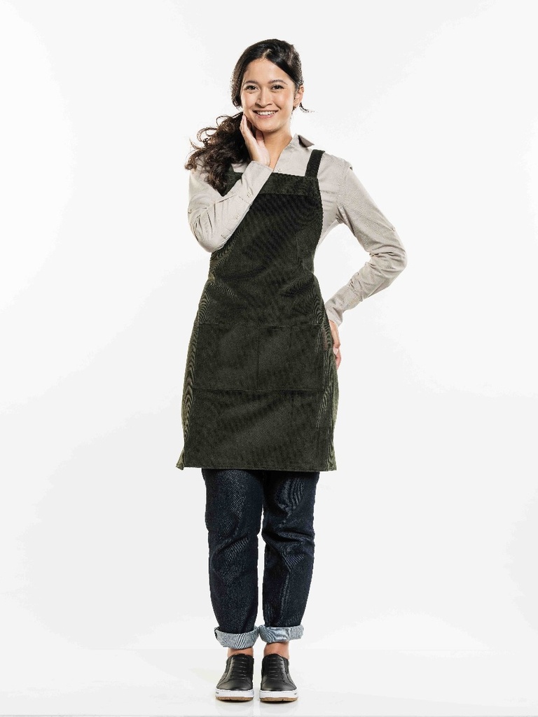 Chaud Devant Cross Green Velvet Bib Apron