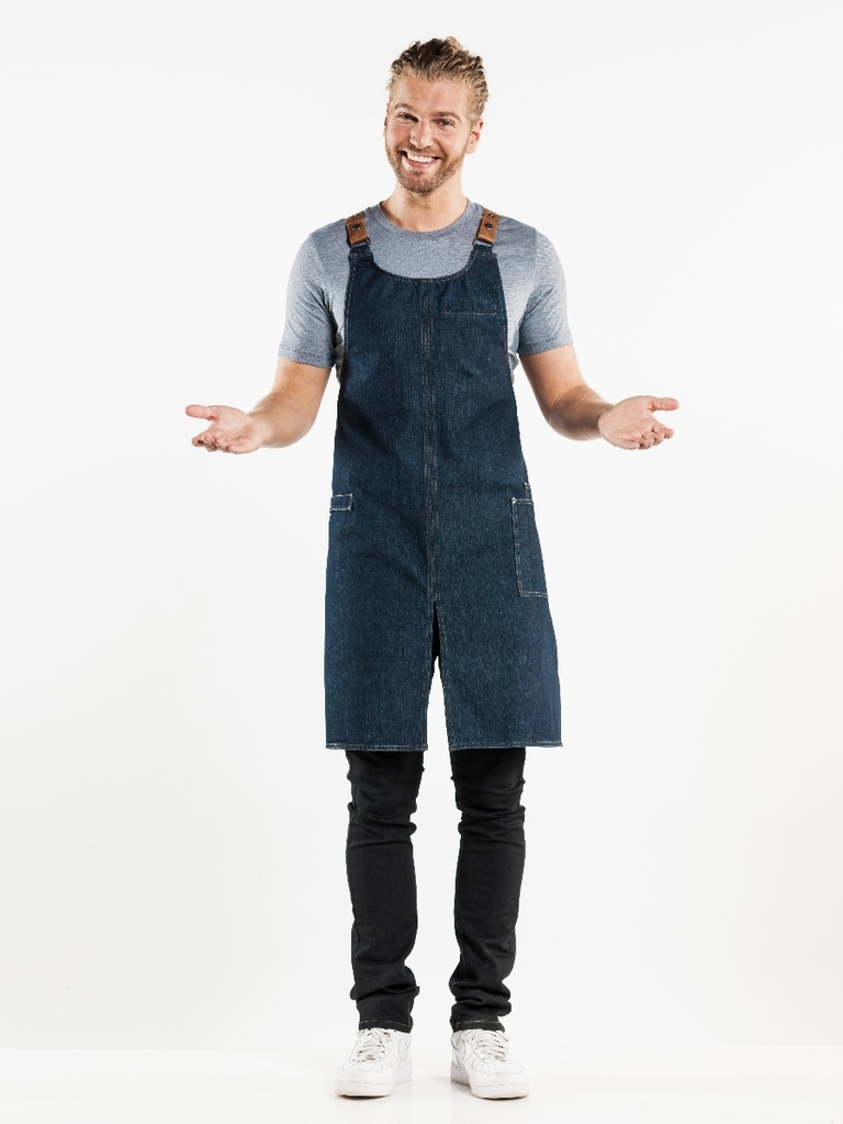 Chaud Devant Forene Cross Blue Denim Bib Apron
