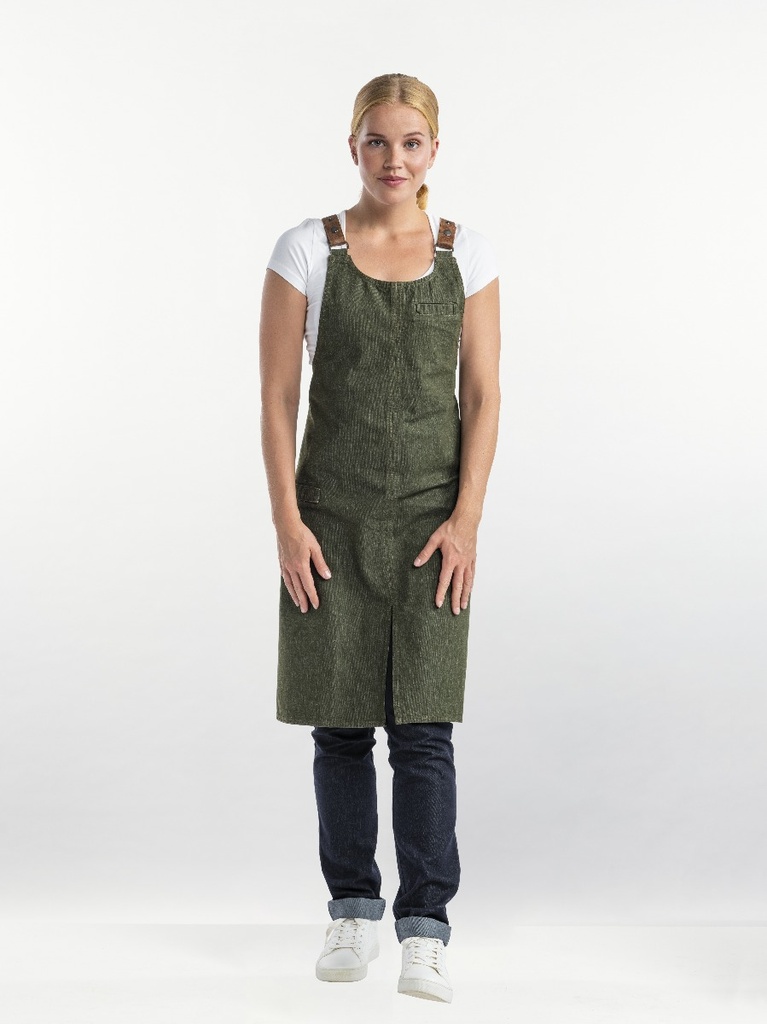 Chaud Devant Forene Cross Green Denim Bib Apron