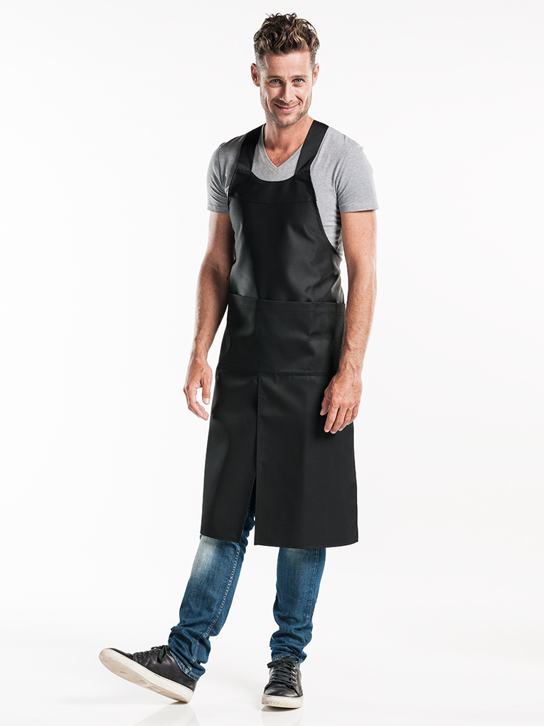 Chaud Devant 4-Pockets Cross Black Bib Apron