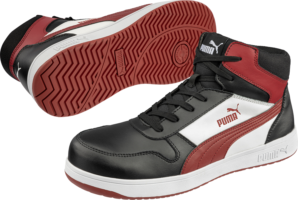 Puma 630050 Frontcourt Blk Wht Red Mid S3L Werkschoenen