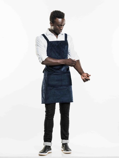 [CD-59599] Chaud Devant Cross Blue Velvet Bib Apron