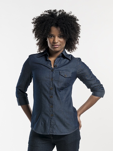 Chaud Devant Women Blue Denim Stretch 3/4 Sleeve Shirt