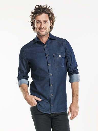 Chaud Devant Men Blue Denim Stretch Shirt