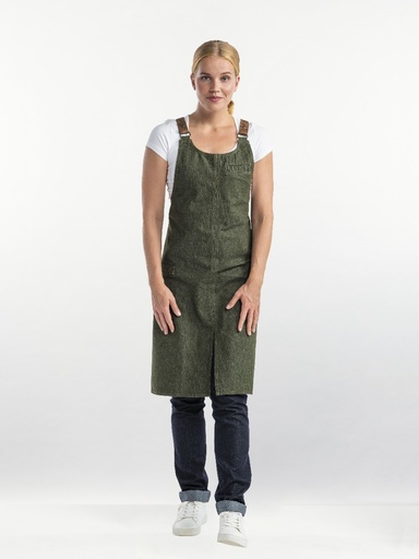 [CD-65199] Chaud Devant Forene Cross Green Denim Bib Apron