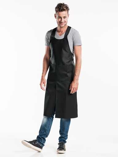 [CD-68888] Chaud Devant 4-Pockets Cross Black Bib Apron